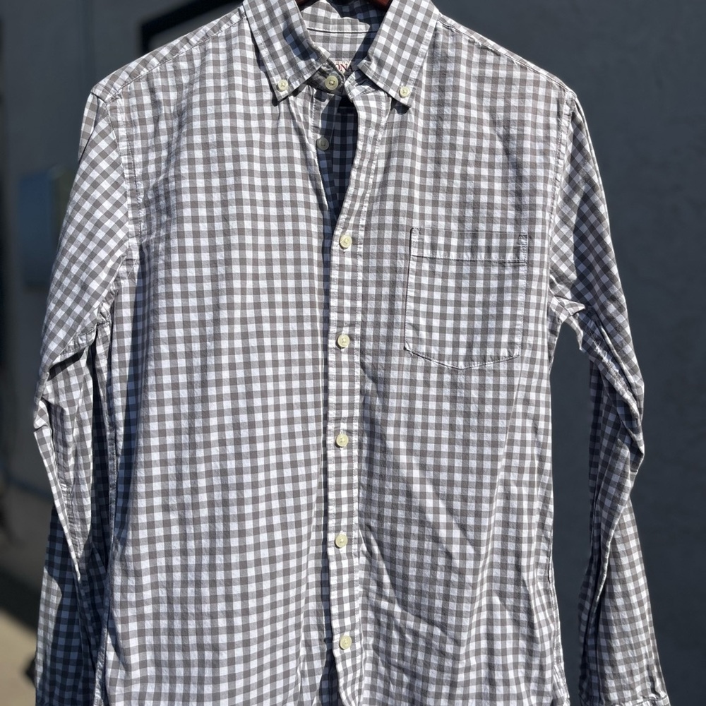 Merona Gray Casual Button Down Shirt with Gingham Pattern